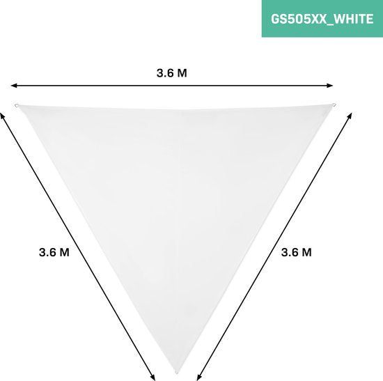 VONROC Premium Schaduwdoek - Driehoek - ∆ 360 cm – Waterafstotend - Wit – Incl. Opbergtas en bevestigingskoord