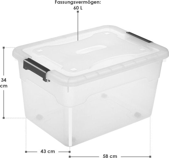 Opbergbox / Opslagdoos 60 L - Kunststof - 4-Delig - Incl. Deksel