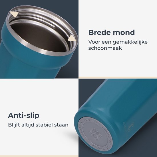 Castagnola Thermosbeker - Koffiebeker To Go - Travel Mug voor Koffie en Thee - Theebeker - 380 ML - RVS - Blauw - Octagon