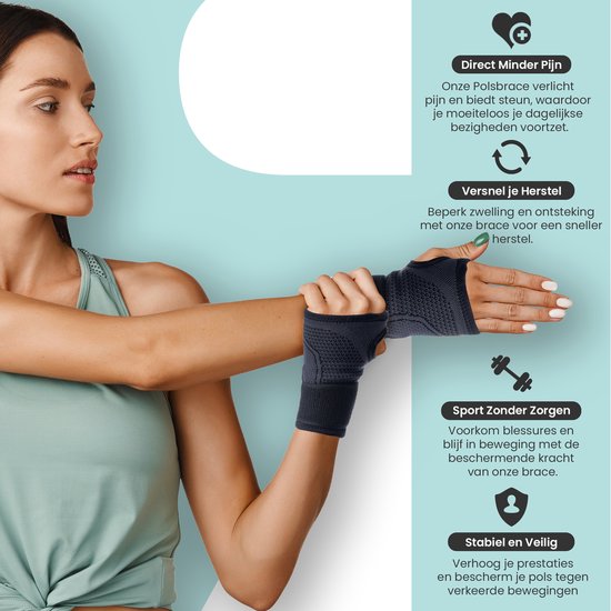 MR. PANACHE Polsbrace - Polsbrace rechts - Polsbrace links - Polsbrace Carpaal Tunnel Syndroom - Polsband - CTS Polsbandage - Duimbrace - RSI pols brace - Universele Polssteun - Hand brace sports - Krachttraining - Polsbeschermers - Maat M - Zwart