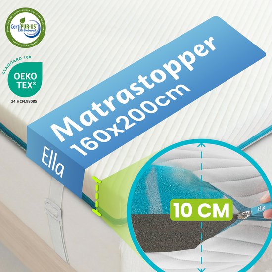 Ella Ergo Topper 160x200 cm - 10 cm Dik Matras Topdekmatras - Matrastopper Gel Infused Traagschuim & Aircell-schuim - Medium Hardheid