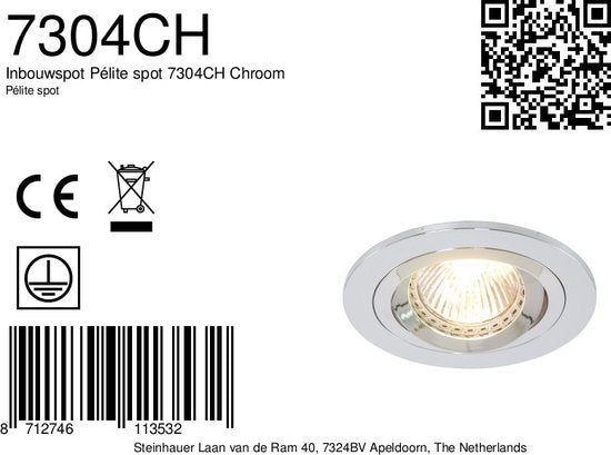 Inbouwspot Pelite 7304CH in glanzend chroom Ø10 cm - Modern, kantelbaar, geschikt voor binnengebruik - Steinhauer, Metaal, Elektronica, Kunststof