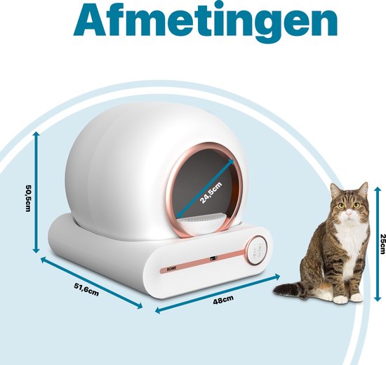 BOME Automatische Kattenbak - Zelfreinigende Kattenbak - Met App en Touchscreen - 65L - Rosekleurig