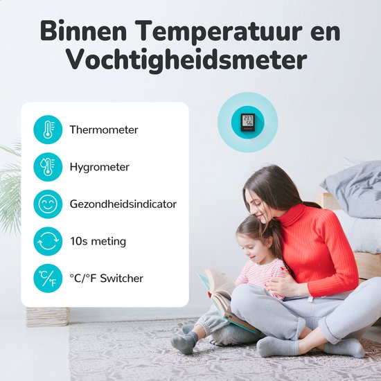 Bloomfold Hygrometer - Luchtvochtigheidsmeter - Digitaal Weerstation - Vochtigheidsmeter - Thermometer voor Binnen - Inclusief batterij