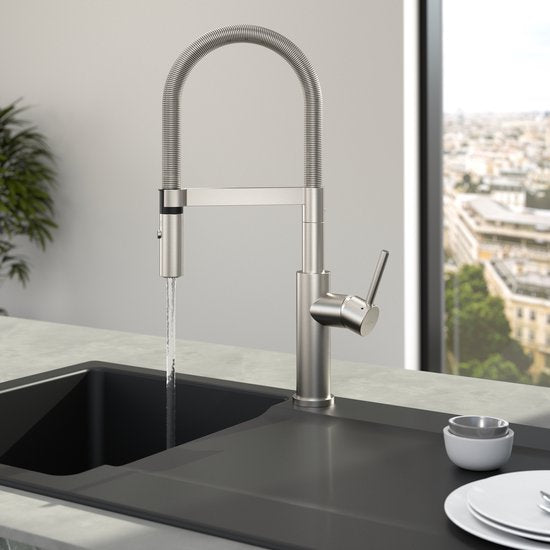 Villeroy & Boch Steel Expert 2.0 - Keukenkraan met flexibele uitloop en uittrekbare sproeikop, roestvrij staal 928000LC