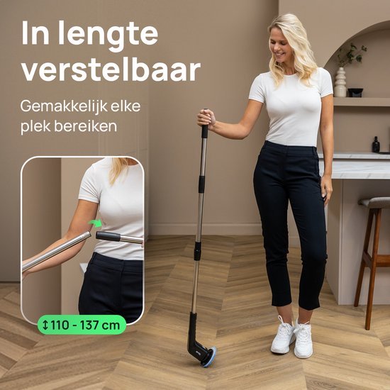 Skrub elektrische schoonmaakborstel 2500mAh - met steel en 8 opzetstukken - veelzijdig voor badkamer, keuken en auto