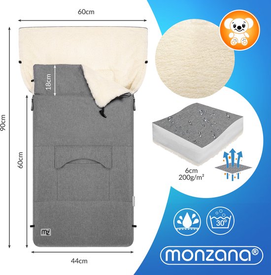 Monzana Baby Voetenzak – Ritssluiting Wasbaar 90x60cm - Grijs