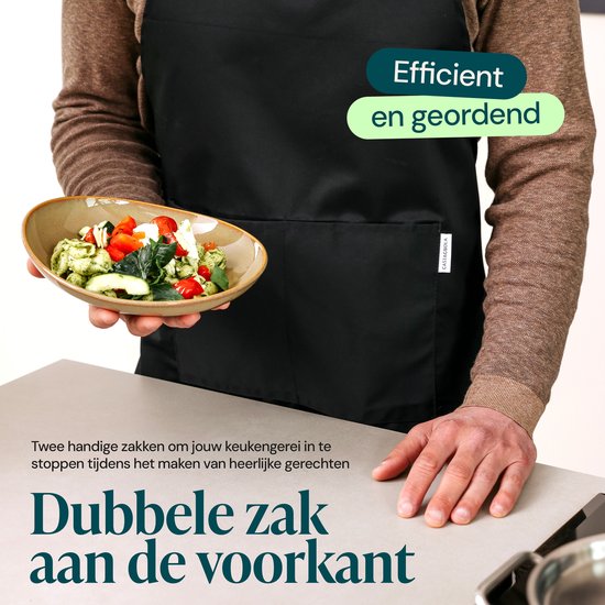 Castagnola keukenschort - Water- en vuilafstotend - Professioneel Kookschort - Schort voor Dames en Heren - Horeca Sloof - Unisex - Verstelbare Gesp - Extra Grote Vakken - Zwart