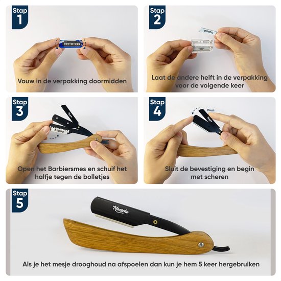 Barbiersmes met 200 Scheermesjes - Klassiek Open Scheermes - Barber Mes - Shavette - Straight Razor - Klapmes - Nekmes - Kappersmes