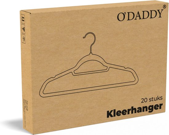 O'DADDY® Fluwelen Kleerhangers - Kledinghangers - 20 Stuks Kleren Hangers - Klerenhanger Antislip - 43,5 cm - Kleerhangers kunststof - Zwart