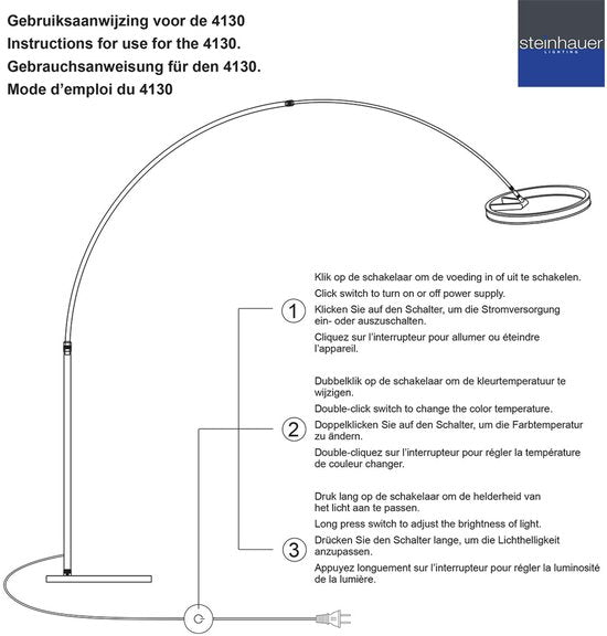Steinhauer - vloerlamp - Ringlux - zwart - metaal - booglamp - LED - 4130ZW