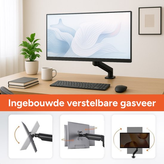 Monitor Arm met gasveer - Beugel voor 1 scherm - 13 t/m 32 Inch - Beugels - Extra stabiel - Zwart - Skoov