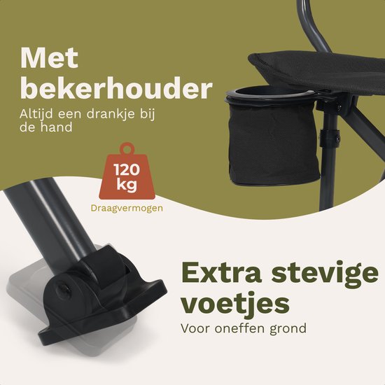TRVLMORE Campingstoelen - Opvouwbaar - 120KG Draagvermogen - Incl. Draagtas - Klapstoel - Visstoel - Kampeerstoel - Vouwstoel - Zwart