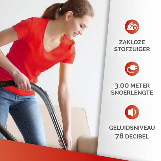 Dunlop GR-925-7A Stofzuiger zonder Zak - Incl. 3 Opzetstukken - 700W - Rood/ Zwart