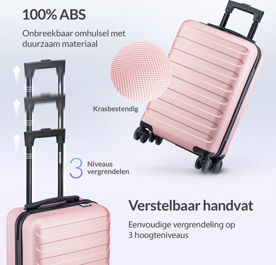 Nohrd Handbagage Koffer - Rosegoud - Reiskoffer met Wielen - 55x35x20 cm - Handbagage Trolley Lichtgewicht - Reiskoffers - Trolley op Wieltjes - Koffers
