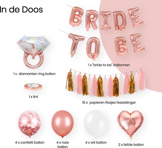 Happy Goods Bride to Be Versiering - Ballonnen & Accessoires - 32 Stuks - Vrijgezellenfeest Vrouw - Team Bride - Bachelorette Party - Slingers