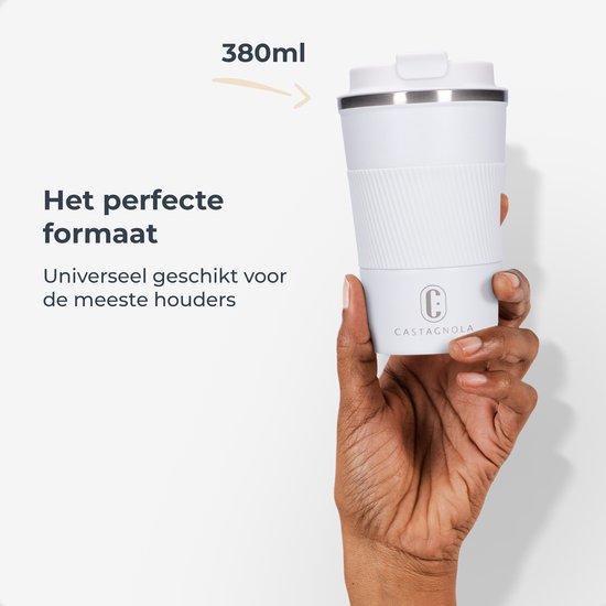 Castagnola Thermosbeker - Koffiebeker To Go - Travel Mug voor Koffie en Thee - Theebeker - 380 ML - RVS - Wit