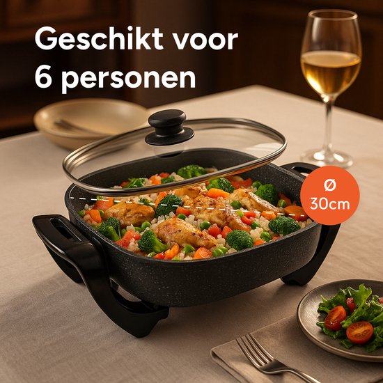 Elektrische hapjespan met deksel - Hapjespannen - Party - Grill - Snack - Sauteer - Pan - Inductie - Braadpan - Skoov