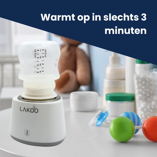 LAKOO Digitale flessenwarmer - Babyvoeding - Draadloos - 2024 Model - tot 6x opwarmen zonder stroom
