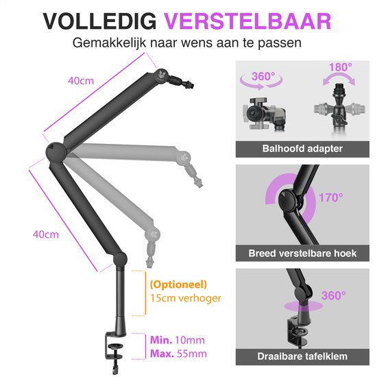 Sensic SA 30 Microfoon Arm Zonder Microfoon - Microfoon Statief - Boom Arm - Standaard - Met 15cm Verhoger