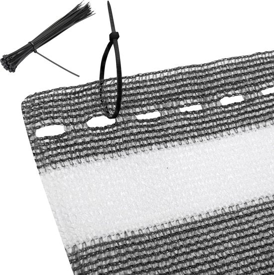 Detex Balkonscherm 1x10m – 50 Kabelbinders UV-Bestendig – Grijs Wit