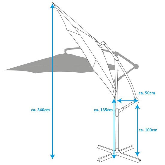 Lifetime Garden Zweefparasol met Voet - Parasol Kantelbaar - ⌀300 x 300 cm - Balkonparasol met Opdraaisysteem - Verstelbaar tot 3 meter hoog - Champagne Zonnescherm