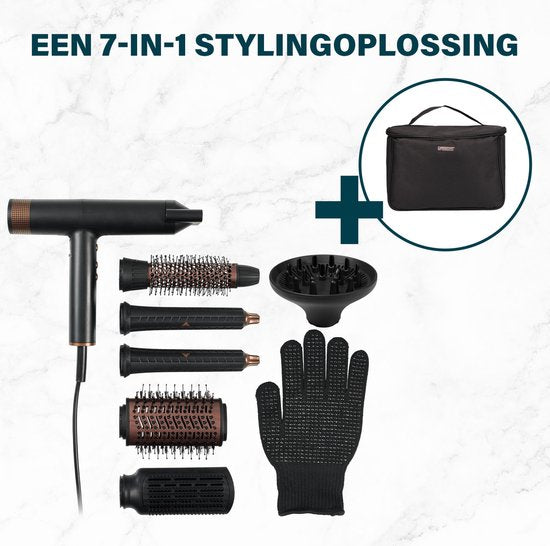 Princess Airstyler Pro 529205 - 7 in 1 - 2000 Watt - 1.8m snoer - BLDC Motor - Luxe Opbergtas - Hitte handschoen - Multi Styler - Hairwrap - Haarstijler - Haardroger - Warmteborstel - Fohnborstel - Krulborstel en Stijlborstel