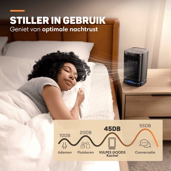 Vulpes Goods® Tech - Elektrische Kachel - Elektrische Verwarming voor Binnen - Ventilatorkachel - Keramische Kachel - Heater - 3 Standen - 950W - LED Indicatie - Roterend - Zwart - PRO versie