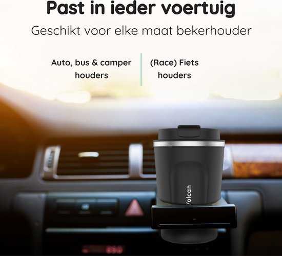 Volcan RVS Koffiebeker To Go - Thermosbeker - Lekvrij - Theebeker - 380ml - Zwart