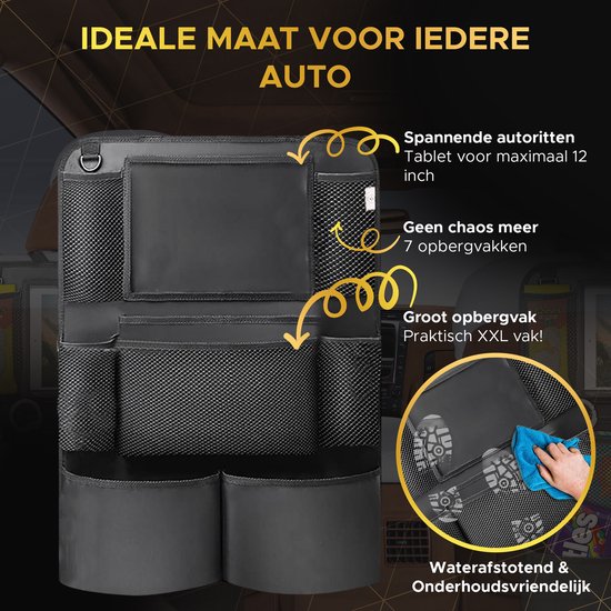 Toivo Set van 2 Luxe Autostoel Organizer - Waterafstotend Oxford Materiaal - Zwart - Tablet Houder - Auto-Organizer