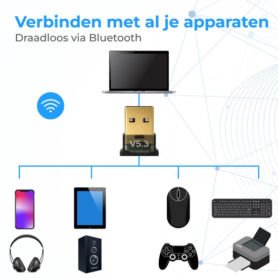 Nuvance Bluetooth-adapter - 5.3 - Bluetooth-ontvanger - USB - Bluetooth-dongle PC - Geschikt voor Windows 11/10/8/7