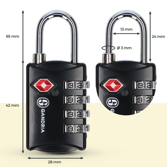 Gandria Hangslot voor op Reis - TSA Slot - Reisslot 2 Stuks - Cijferslot met 4 Cijfers - Kofferslot 4 Cijferig - Zinc Alloy Staal