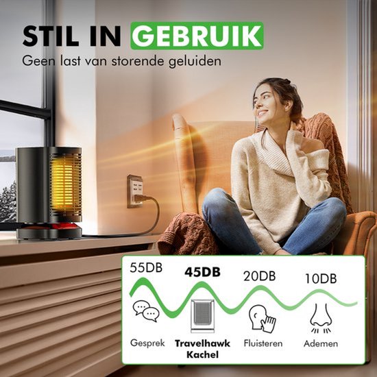 Travelhawk Elektrische Verwarming - Keramische Kachel - 3 Standen - 950W Heater - Elektrische Kachel met LED Indicatie - Roterend - Zwart