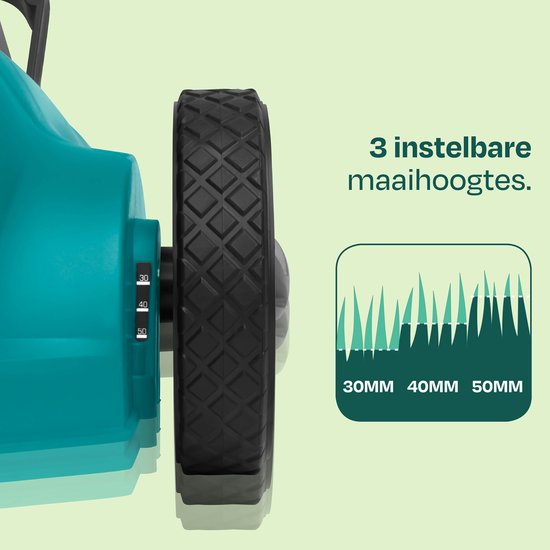 VONROC Mini Elektrische Grasmaaier 20V – 22 cm – Maaien en mulchen in één - Drie instelbare maaihoogtes: 30mm, 40mm, 50mm –- Incl. reinigingstool - Zonder accu en lader