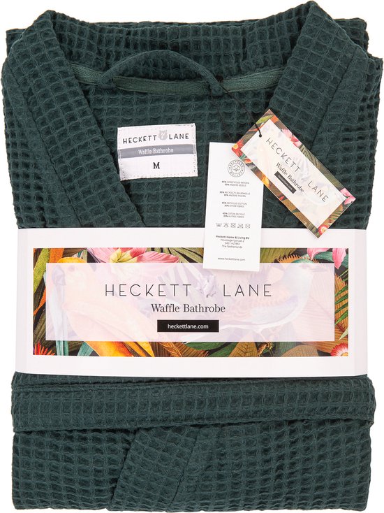 Heckettlane Badjas Wafel - Kamerjas voor Dames en Heren - XL - Ochtendjas van Katoen - Geschikt voor de Sauna - Groen