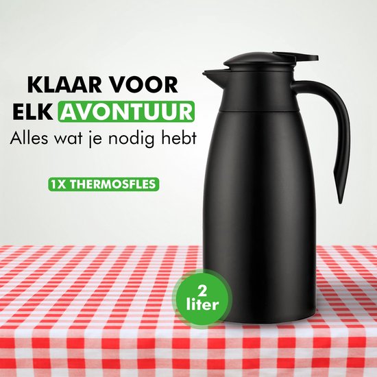 Travelhawk Thermoskan - 2 Liter - Isoleerkan - Zwart - Koffie - Thee - Voor warme en koude dranken