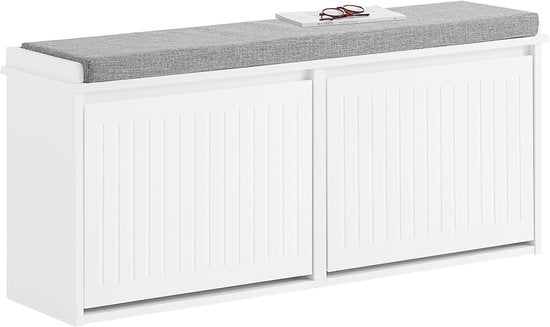 SoBuy FSR98-XL-W Schoenenbank - Witte Opbergbank met Kleppen & Bank