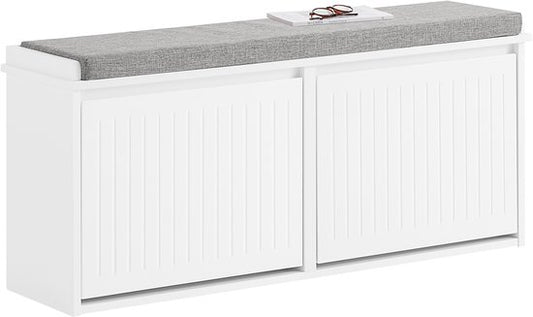 SoBuy FSR98-XL-W Schoenenbank - Witte Opbergbank met Kleppen & Bank