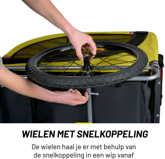 Dunlop Hondenfietskar - Fietskar Hond - Fietskarren voor Honden tot max. 40 KG - Fietskar Bagage - Fietsaanhanger met Reflectoren en Verstelbare Regenhoes - Honden Fietskar - Hondenkar - Geel
