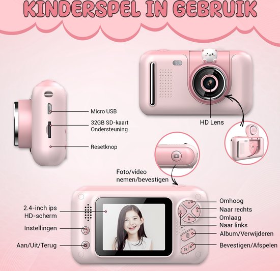 K&L Digitale Kindercamera Kids - Kinder vlog camera - Kindercamera's Digitaal - Fototoestel Kinderen - Kinderfototoestel