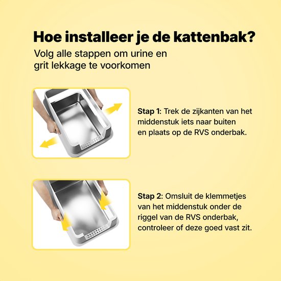 Jake and Jacky RVS Kattenbak - Kattentoilet Roestvrijstaal - Open Kattenbak - Incl. Kattenbakschep met Houder en Gritopvang Opstapje - 60x40x30cm