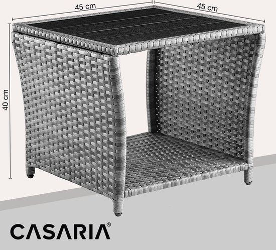 Casaria Polyrattan Bijzettafel - WPC Tafelblad 45x45x40cm – Grijs