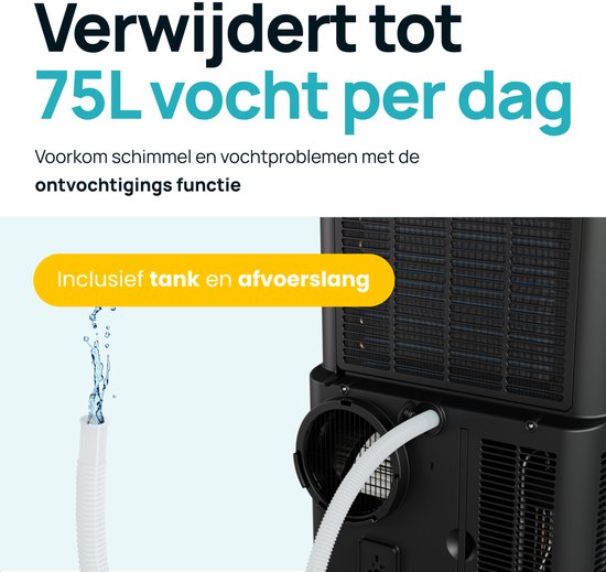 MOA Mobiele Airco - 12.000 BTU - Met Afstandbediening - Tot 35m² - Airconditioner met Ontvochtigingsfunctie - Raamafdichtingskit - Zwart