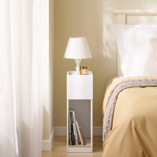 SoBuy Smal Nachtkastje met Lade en Open Plank – 25 x 35 x 60 cm – Ruimtebesparend Design – MDF – Scandinavische Stijl – Houtkleur