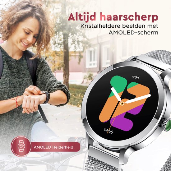 Golden Sound - Smartwatch Dames - 40mm - Stappenteller - Slaapmonitor - Saturatiemeter - Hartslagmeter - Zilver
