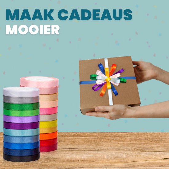 Feestio Satijn Lint Set - 22 Kleuren Linten - Cadeaulint - Ribbon - Sierlint - Lintje