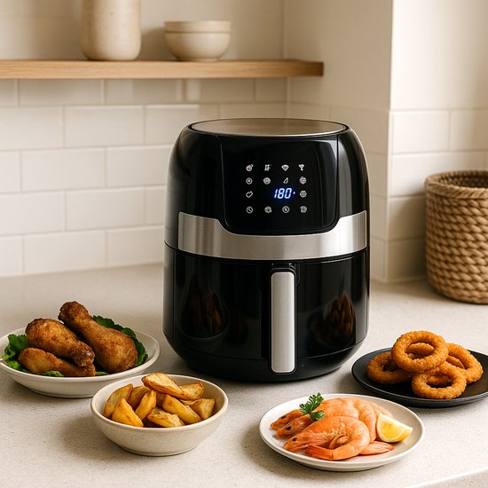 alpina Airfryer 4.5L- Heteluchtfriteuse voor 2 tot 4 Personen - Air Fryer met Instelbare Temperatuur van 80°C tot 200°C - Timer tot 60 Minuten - Hetelucht Friteuse 1400W - Zwart