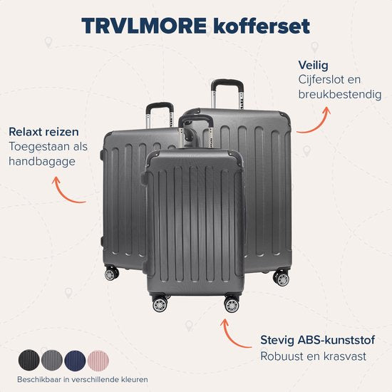 TRVLMORE Kofferset - 2 Delig - 38L Handbagage en 110L Ruimbagage - Lichtgewicht - Trolley - Reiskoffer Set - Donkergrijs