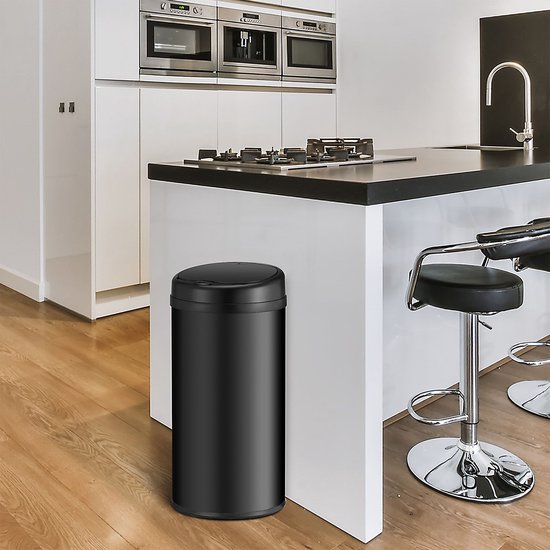 Juskys – Automatische Vuilnisbak Met Sensor – 40 Liter – Ø 31 x 68 cm – Voorzien Van Bewegingssensor En Klemring – Voor Keuken En Kantoor – Zwart Gepoedercoat Staal