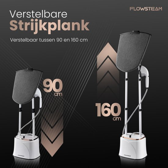 FLOWSTEAM® PRO Kledingstomer - Handstomer - Stoomreiniger - Stoomapparaat Kleding - 150 Minuten Stomen - 2.5M Snoer - Wit